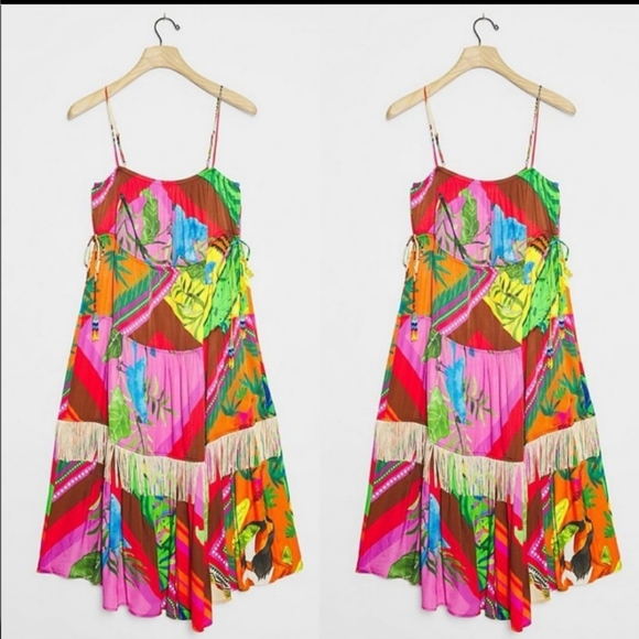 ANTHROPOLOGIE  Farm Rio ×Palila Fringed Midi Dress - Picture 2 of 8
